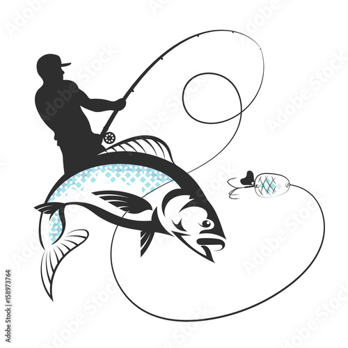 Fisherman with a fishing rod and fish
