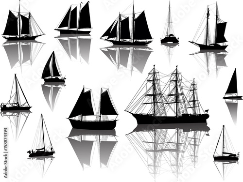 twelve black ships with reflections