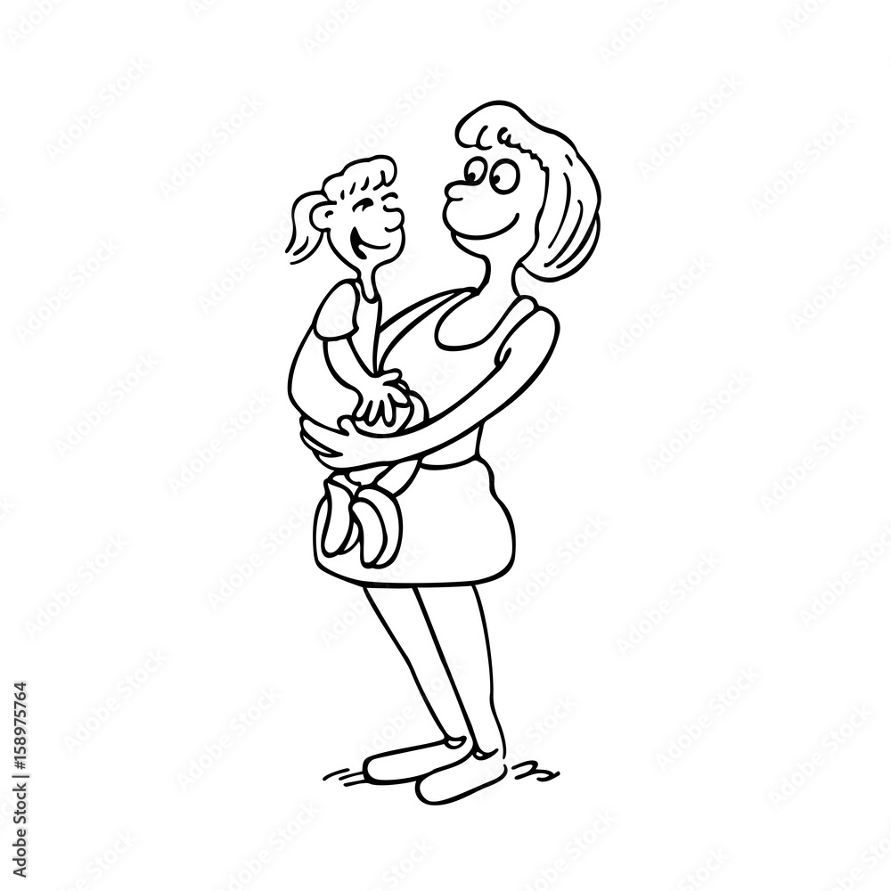 mother holding little girl. parenting cartoon illustration mother holding little girl. parenting cartoon illustration