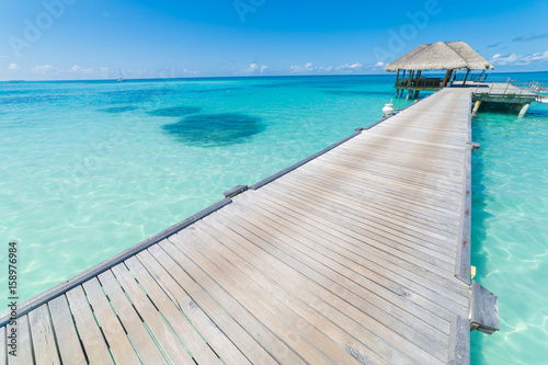 Fototapeta Naklejka Na Ścianę i Meble -  Perfect beach view. Summer holiday and vacation design. Inspirational tropical beach, palm trees and white sand. Tranquil scenery, relaxing beach, tropical landscape design. Moody landscape