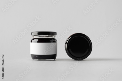 Blackberry Jam Jar Mock-Up - Two Jars. Blank Label