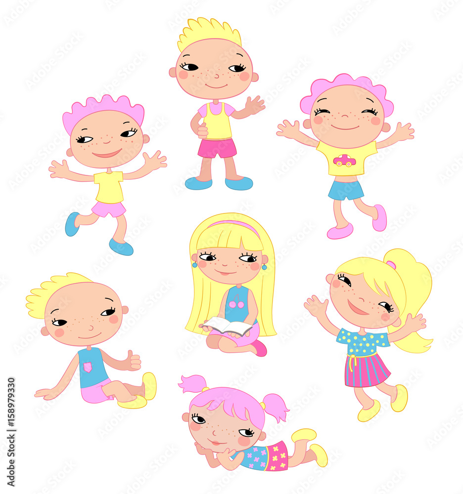 collection of happy children in different positions collection of happy children in different positions