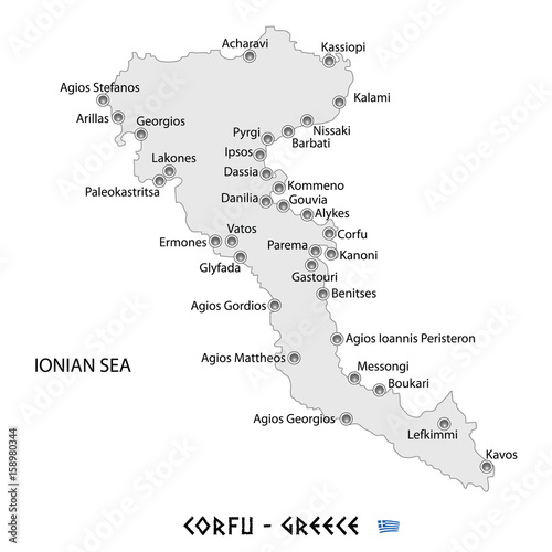 island of corfu in greece white map illustration