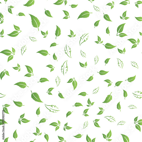 Seamless pattern with green leaves. Vector illustration
