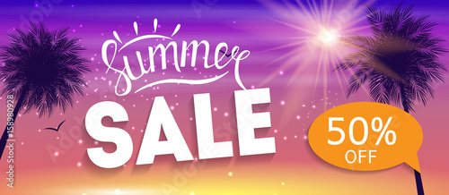 Summer Sale Banner Template for your Business. Vector Illustrati