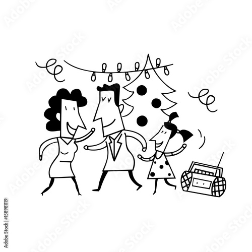 family party cartoons. drawing sketch illustration vector