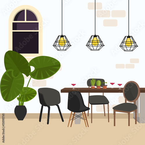 meeting dining room modern chair in empty working space with lamp and plant
