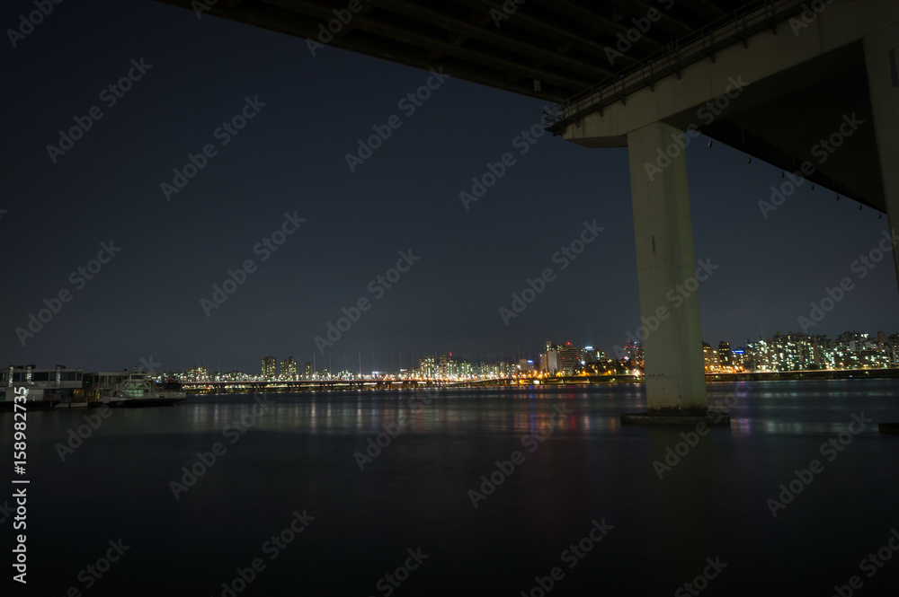 Seoul City at Night and Han River, Yeouido, South Korea Seoul City at Night and Han River, Yeouido, South Korea