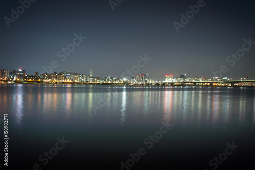 Korea,Seoul at night, South Korea city skyline at Dongjak Bridge Han river in Seoul , South Korea.