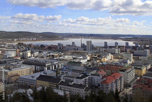 Vászonkép Cityscape of Jyvaskyla, Finland from the top of Harju hill