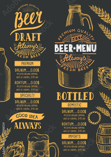 Beer menu restaurant, drink template.