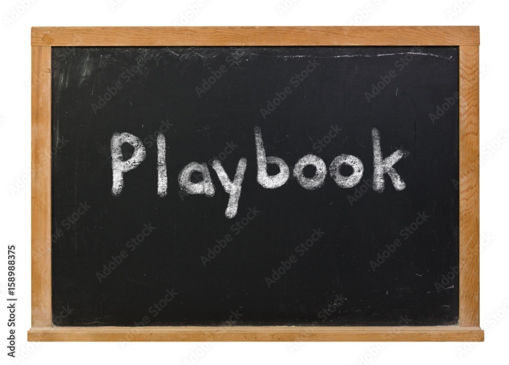 Playbook written in white chalk on a black chalkboard isolated on white Playbook written in white chalk on a black chalkboard isolated on white