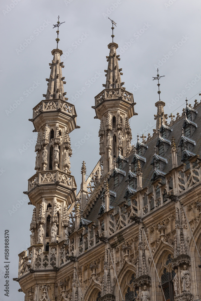 Gothic towers of the Town Hall of Leuven, Belgium