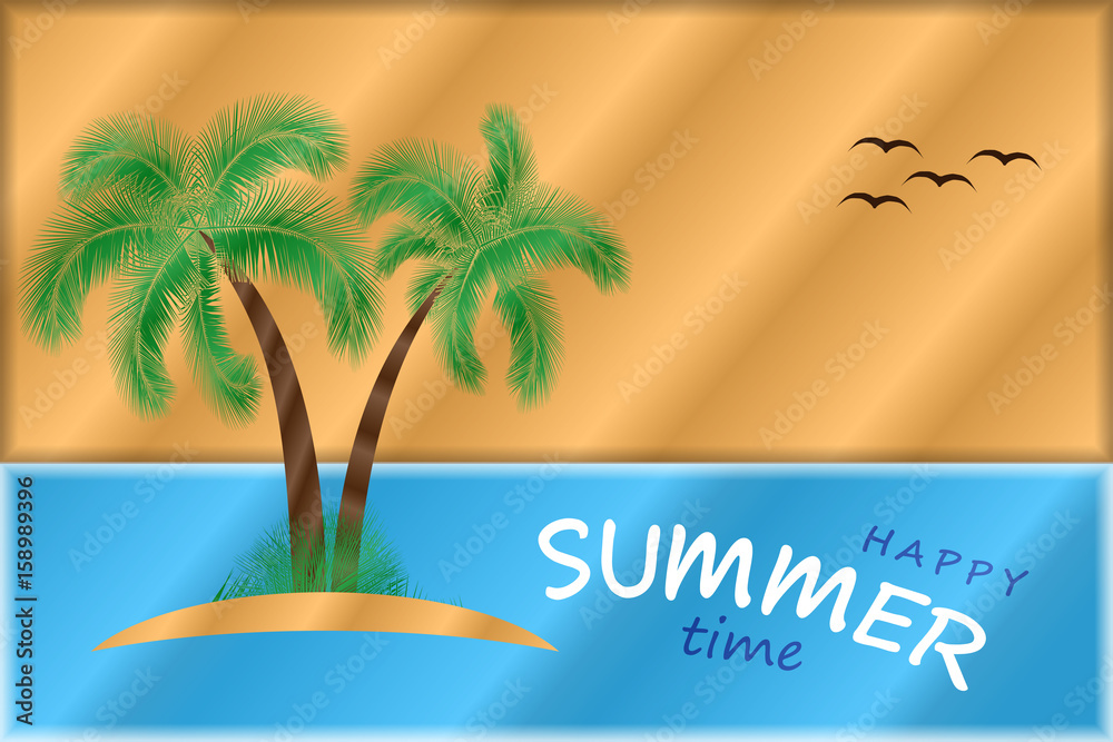 Fototapeta premium Summer Time Vector Background. Two Palm Trees