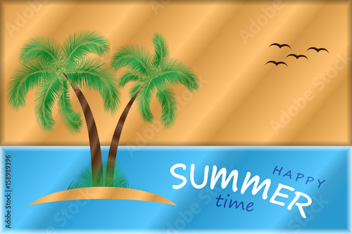 Fototapeta Naklejka Na Ścianę i Meble -  Summer Time Vector Background. Two Palm Trees