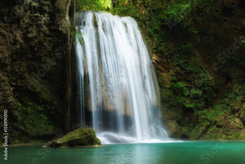 Erawan Waterfall is a beautiful waterfall in spring forest in Kanchanaburi province  Thailand.