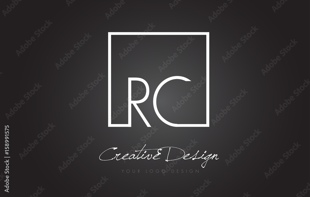 RC Square Frame Letter Logo Design with Black and White Colors.