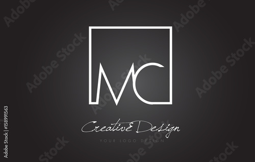 MC Square Frame Letter Logo Design with Black and White Colors.