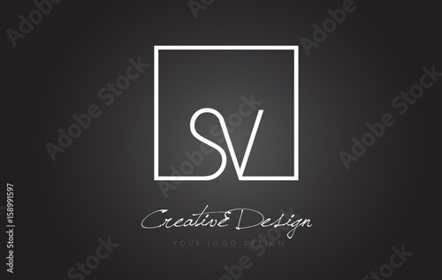SV Square Frame Letter Logo Design with Black and White Colors.