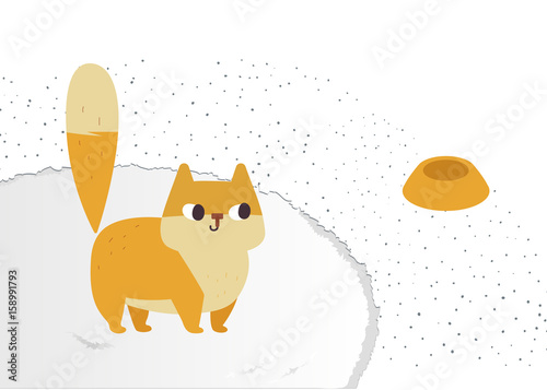 Ginger cat vector. Funny plump cat on a fluffy carpet. photo