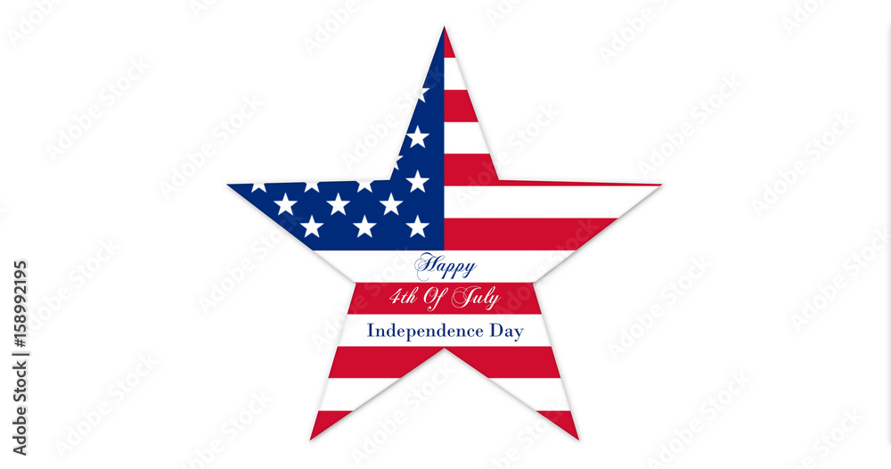 Happy 4th of July.  Independence Day, Star With United States of America Flag Isolated On White Background illustration