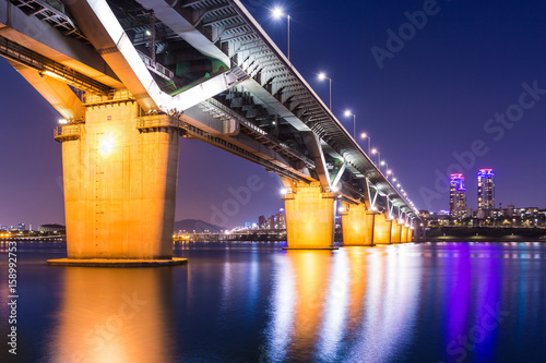 Bridge in korea and han river, cheongdamdaegyo or cheongdam bridge in Seoul, South Korea. photo