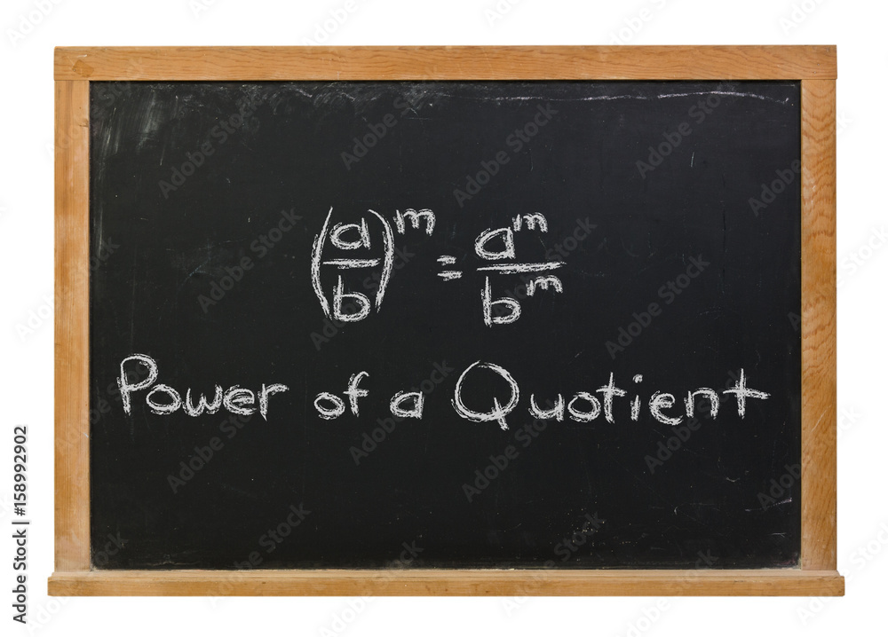 Fototapeta premium Power of a quotient written in white chalk on a black chalkboard isolated on white