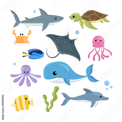 Vector set of sea creatures