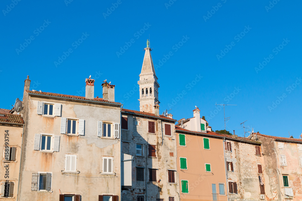 Beautiful medieval town of Rovinj, colorful  with houses and church