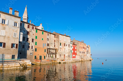 Beautiful medieval town of Rovinj, colorful with houses and church