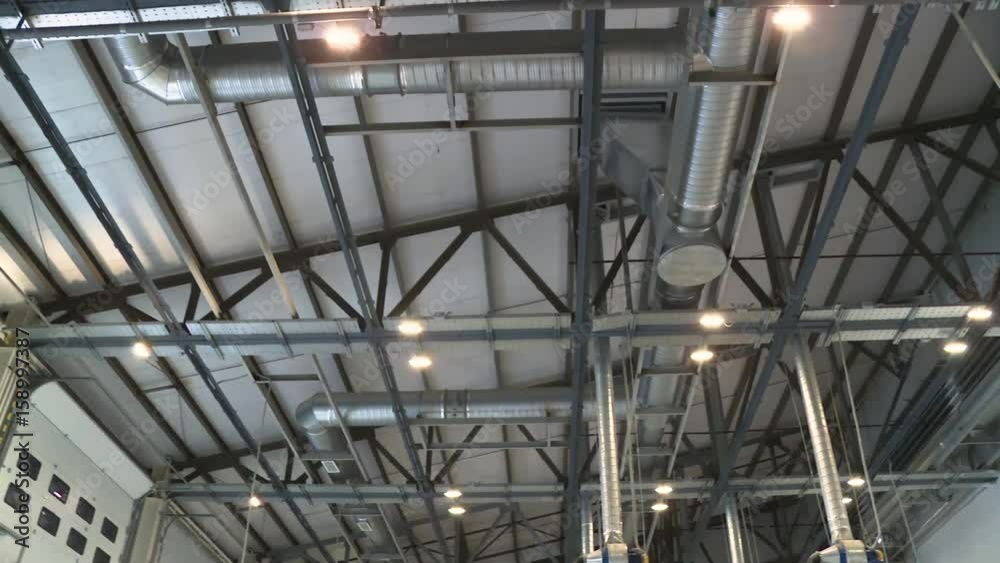 Panoramic view of ventilation system in modern industrial building Panoramic view of ventilation system in modern industrial building