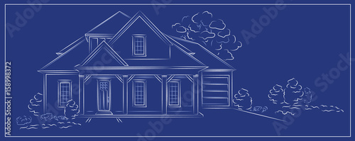 Vector Linear architectural sketch modern detached house