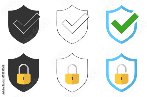 Under protection. Shield badge with lock