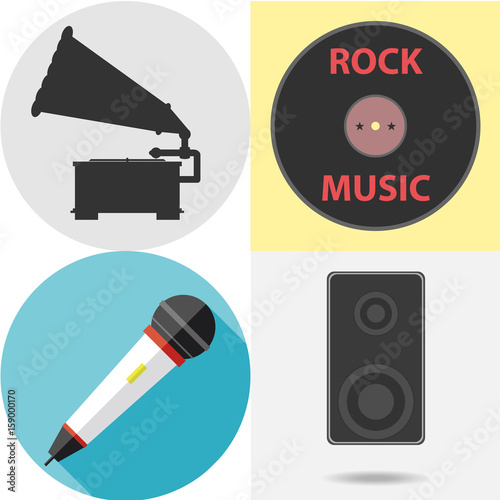 A gramophone, a plate, a microphone