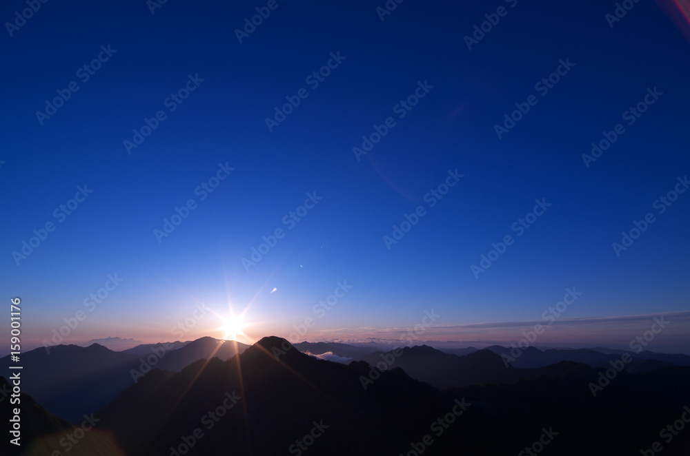 Sunrise seen from the top of Mount Kamegamori, Shikoku,Japan. 