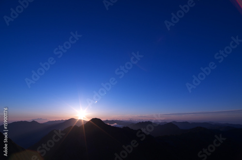 Sunrise seen from the top of Mount Kamegamori  Shikoku Japan. 