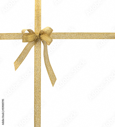 Gold ribbon with bow isolated on white background