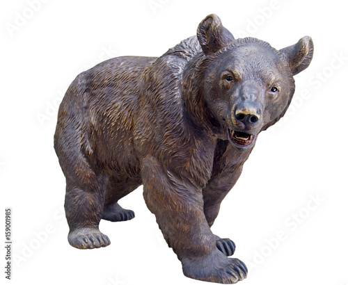 Grrrr...Wood bear statue. Isolated.