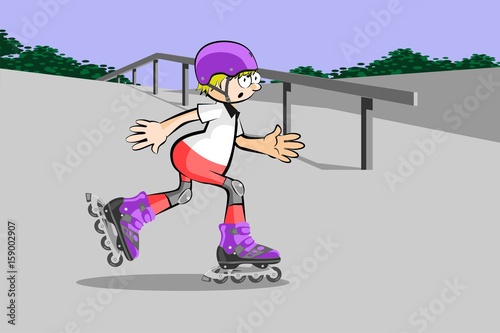 Rollerblader kid skating in urban environments