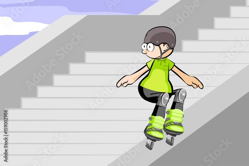 Rollerblader jumping down stairs