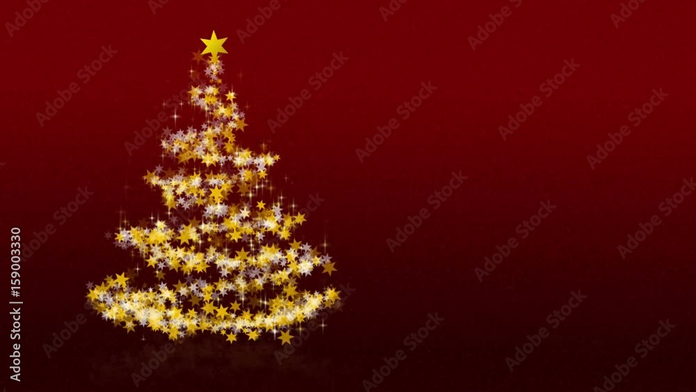 Christmas tree with glittering stars on red background Christmas tree with glittering stars on red background