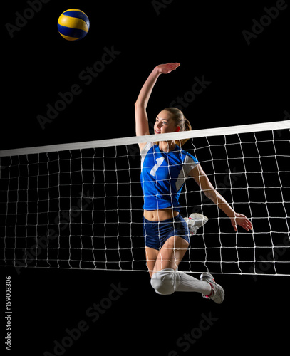 Woman volleyball player (with net and ball ver)