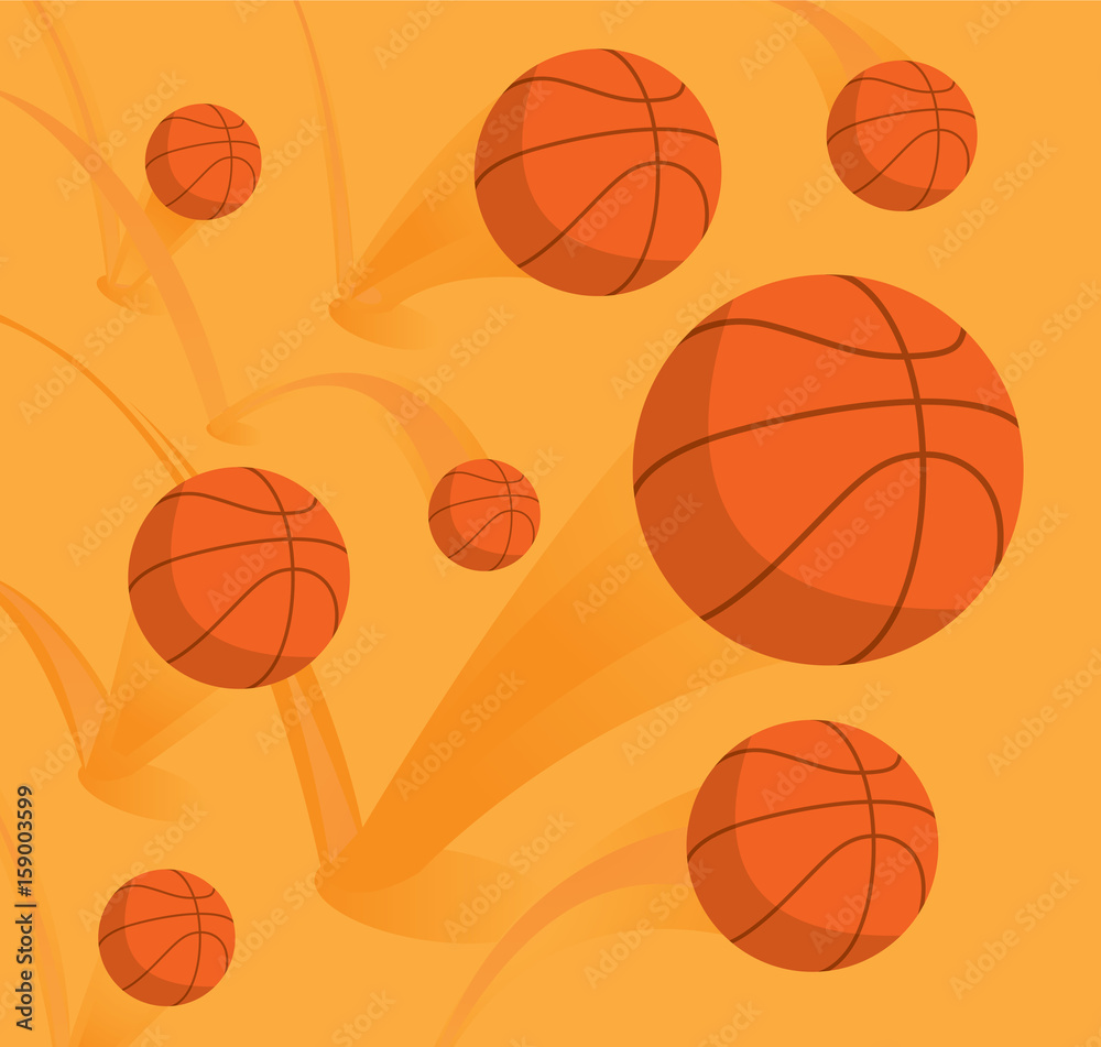 Large group of basketballs bouncing