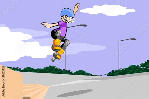 Rollerblader jumping down stairs