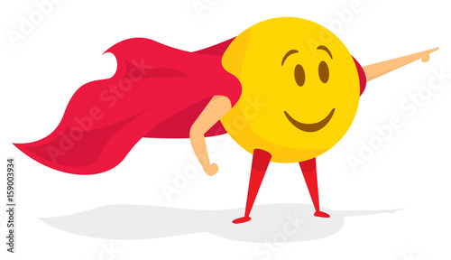 Smile emoji super hero with cape