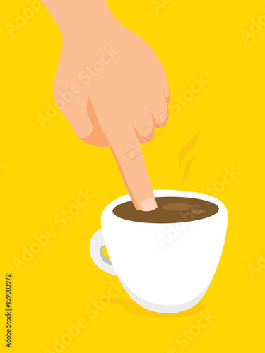 Man dipping his finger in hot coffee