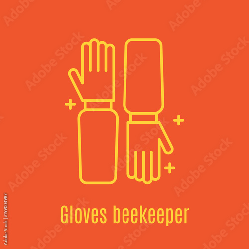 Vector illustration of thin line icon Beekeeper s Gloves for medicine, apitherapy, beekeeping products, cosmetics, soap. Linear symbol