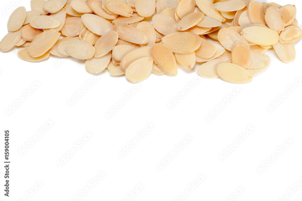 baked almond slices isolated whited with copy space for text baked almond slices isolated whited with copy space for text