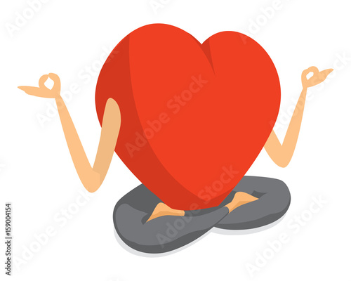 Red heart practising yoga in lotus position
