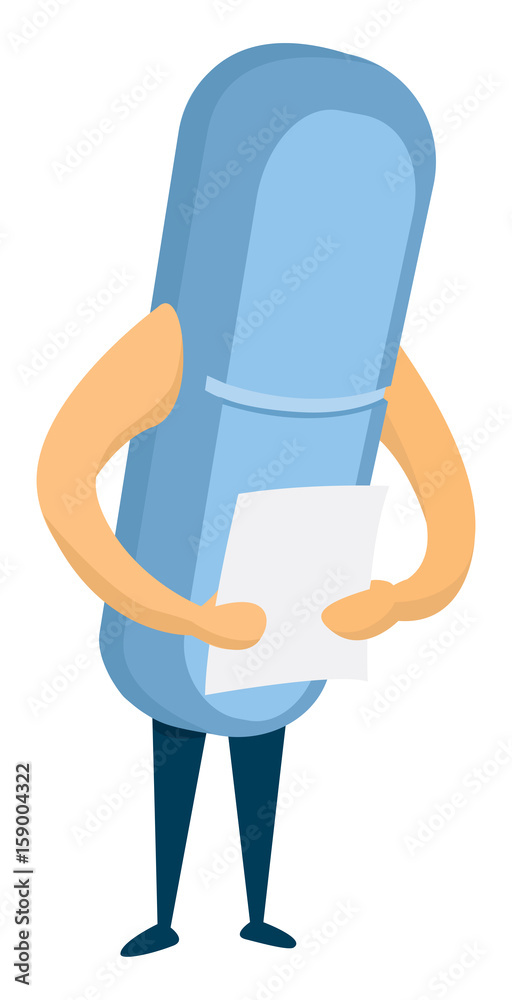 Blue pill reading a piece of paper Blue pill reading a piece of paper